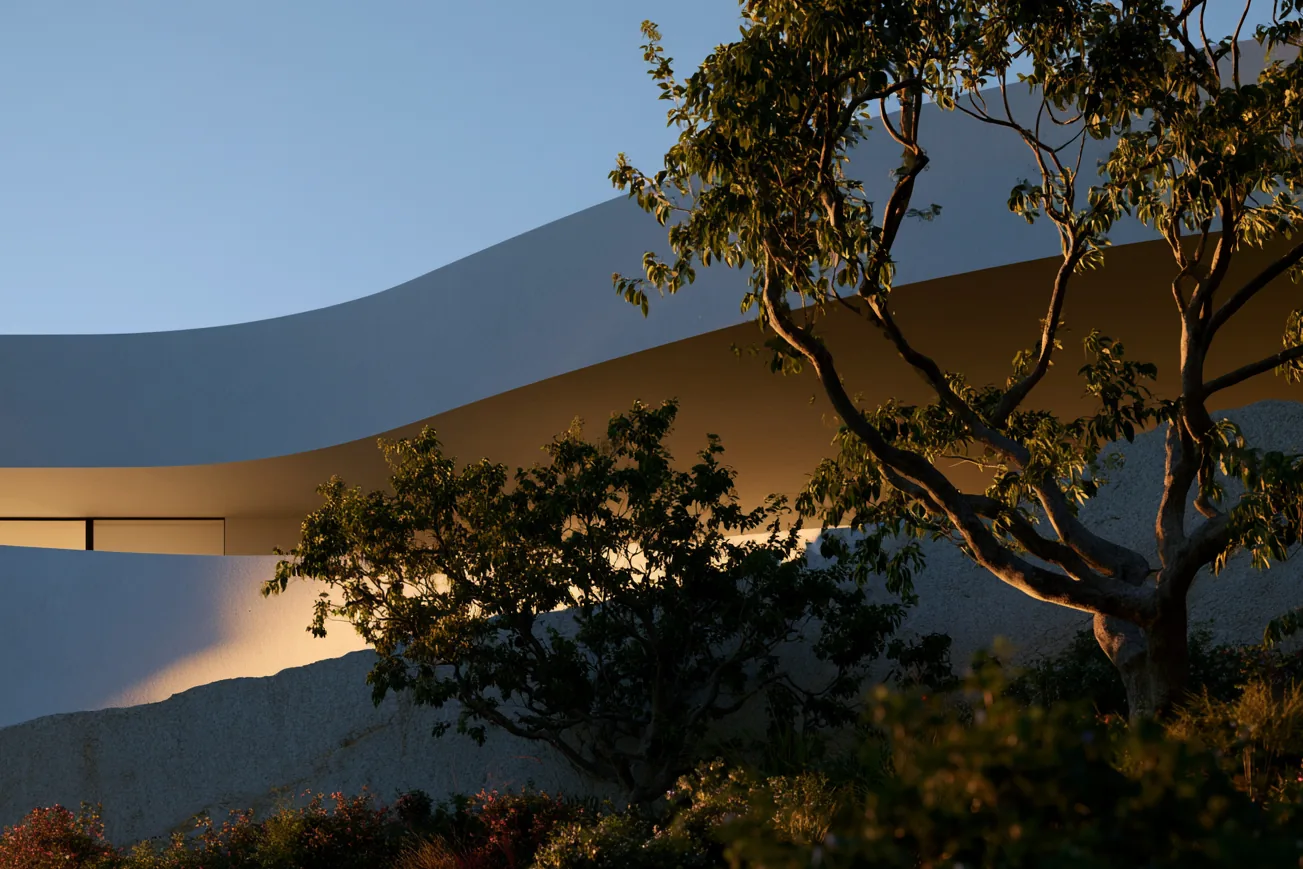 Sculptural architecture at dusk: work where creative direction and taste decide the outcome